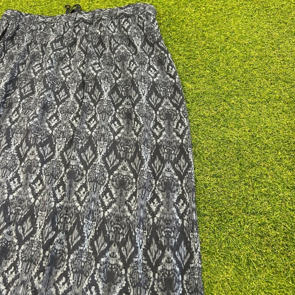 Eddie Bauer Womens Gray Ikat Print Maxi Skirt Elastic Waist Drawstring Large